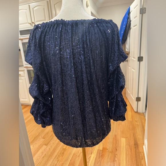 CECE Blue Sequin off shoulder Blouse - Picture 5 of 7